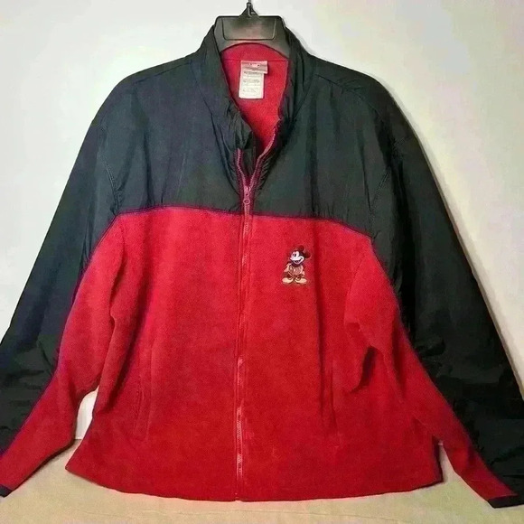 Disney Mickey Mouse Adult Fleece Jacket Size XL Red and Black Zip Up - Picture 1 of 11